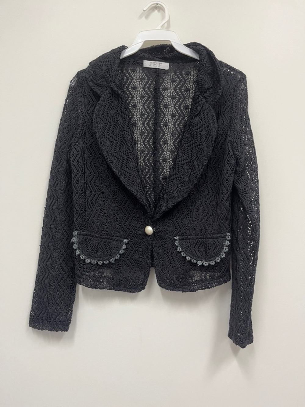 Dark gray Crochet blazer with pearl button size Small (?)